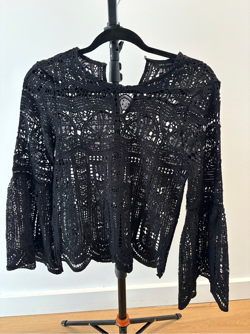 New Look Black Crochet Lace Peasant Top
